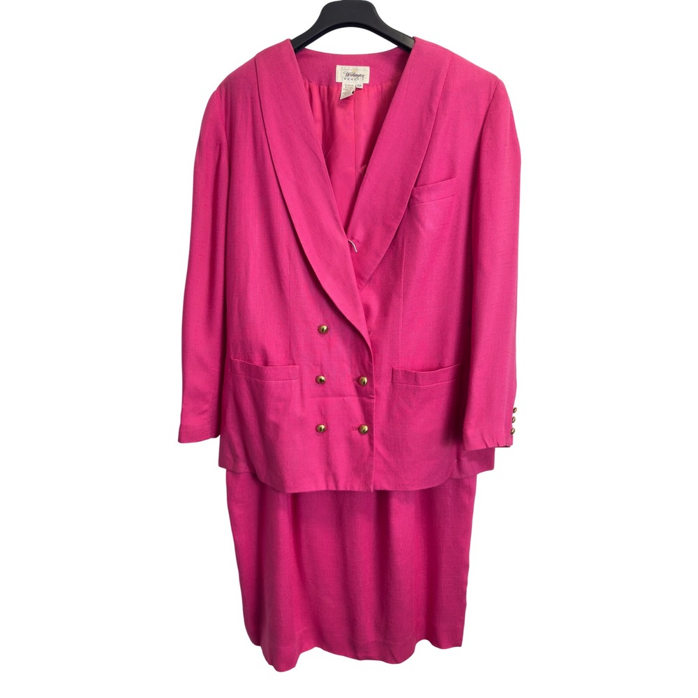 Worthington Womens Vintage Hot Pink Skirt Suit Set Size 22 Rayon Linen Blend